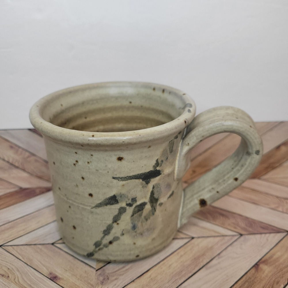 Handmade Cold Mountain Pottery Cream Leaves Coffee Mug Billing, Montana USA